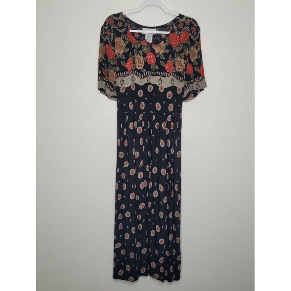 Vintage 90s Special Thyme red black dark romantic maxi tie back dress size 18